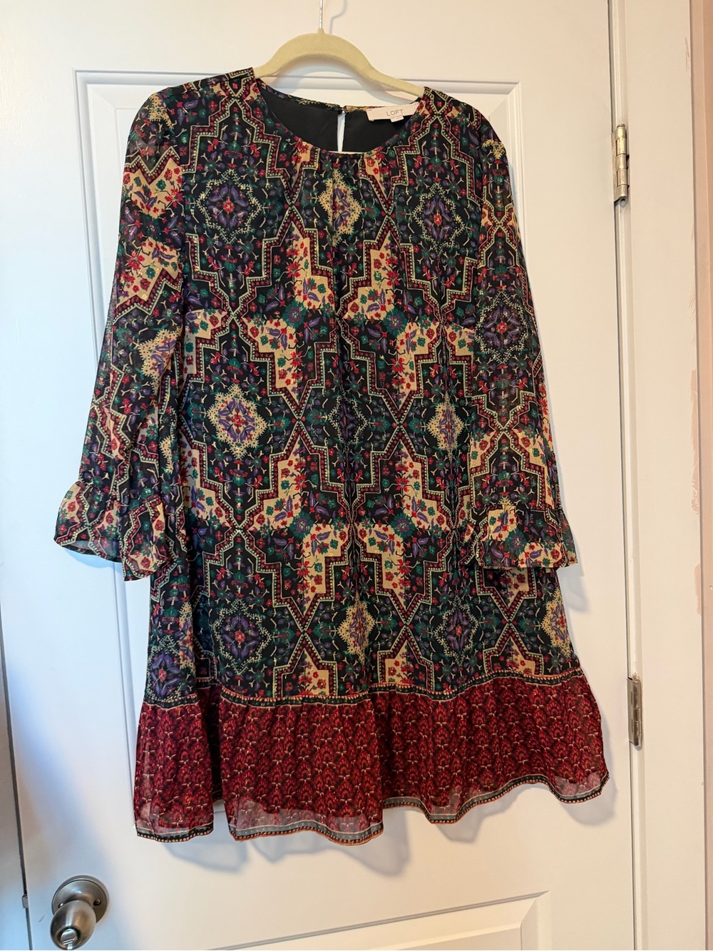 LOFT Geometric Floral Long Sleeve Dress